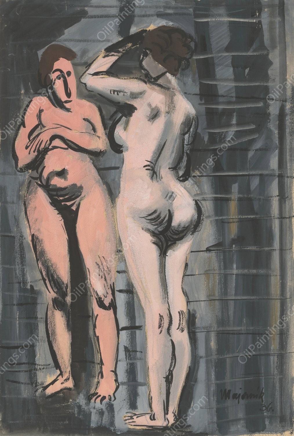 Two Female Nudes  by Cyprian Majernik - Hand-Painted Oil Painting Reproduction