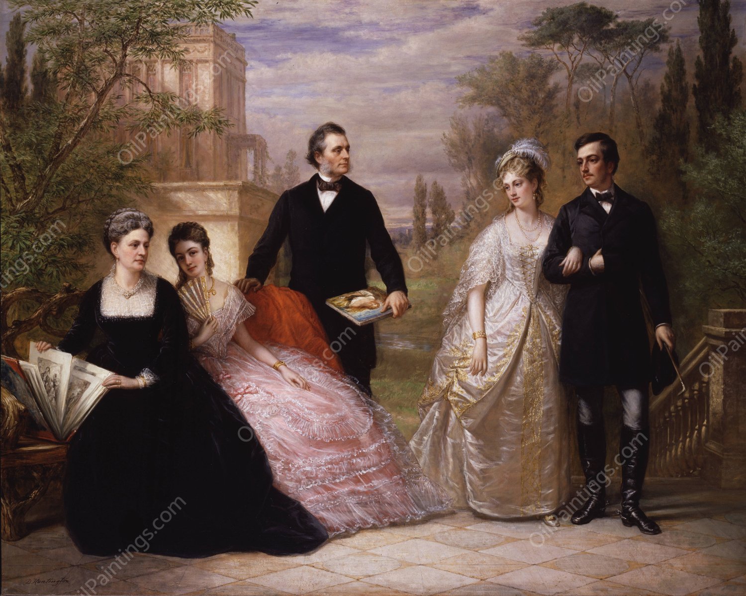 The Field Family in a Garden  by Daniel Huntington - Hand-Painted Oil Painting Reproduction