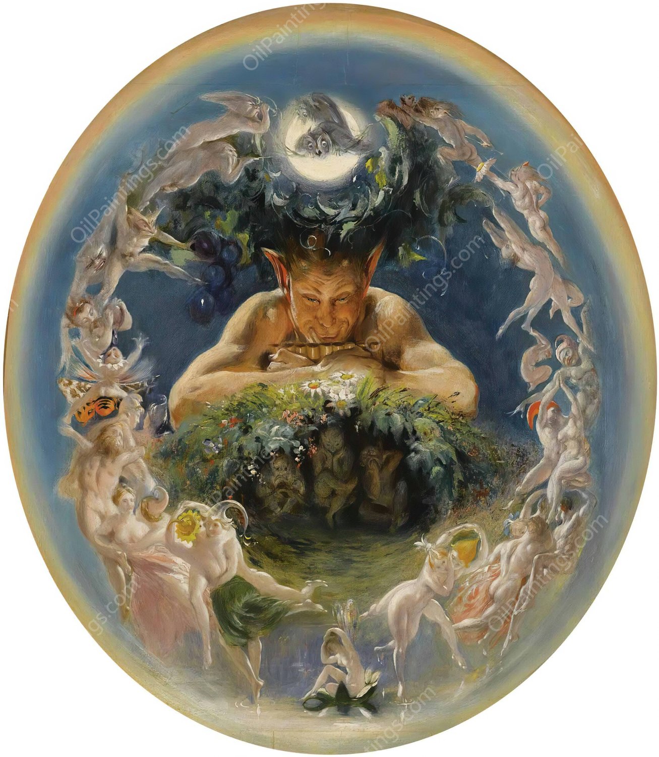 Pan And The Dancing Fairies  by Daniel Maclise - Hand-Painted Oil Painting Reproduction