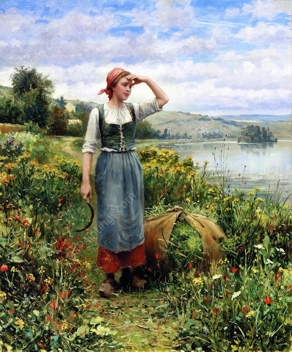 A Field of Flowers by Daniel Ridgway Knight - Hand-Painted Oil Painting Reproduction