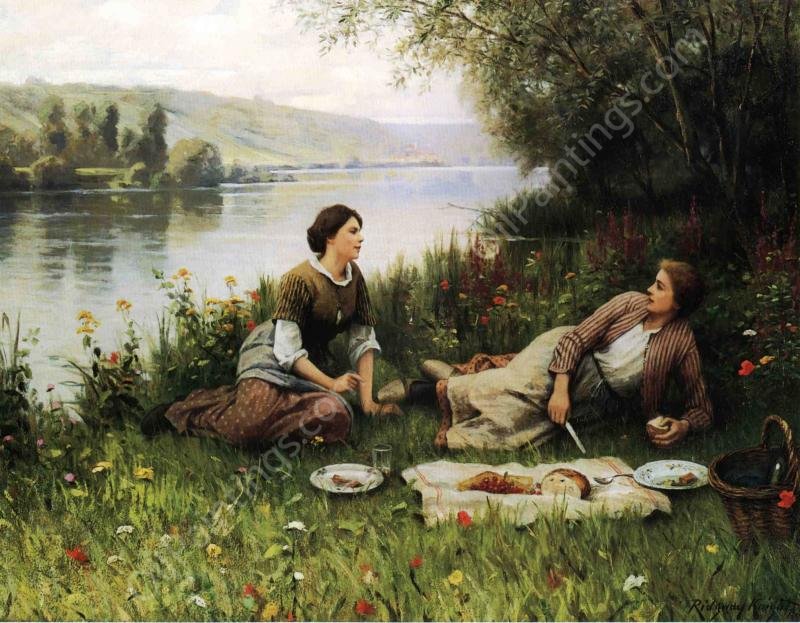 Normandy Garden also known as Le Gouter by Daniel Ridgway Knight - Hand-Painted Oil Painting Reproduction