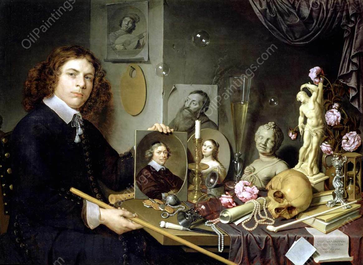 Self-Portrait with Vanitas Symbols by David Bailly - Hand-Painted Oil Painting Reproduction