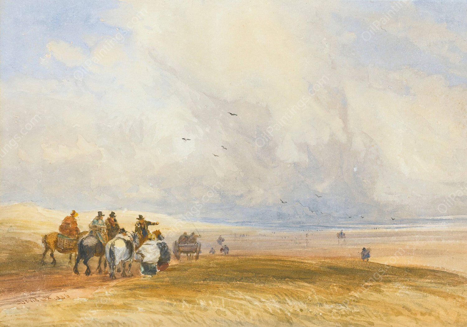 Ulverstone Sands, Cumbria  by David Cox - Hand-Painted Oil Painting Reproduction