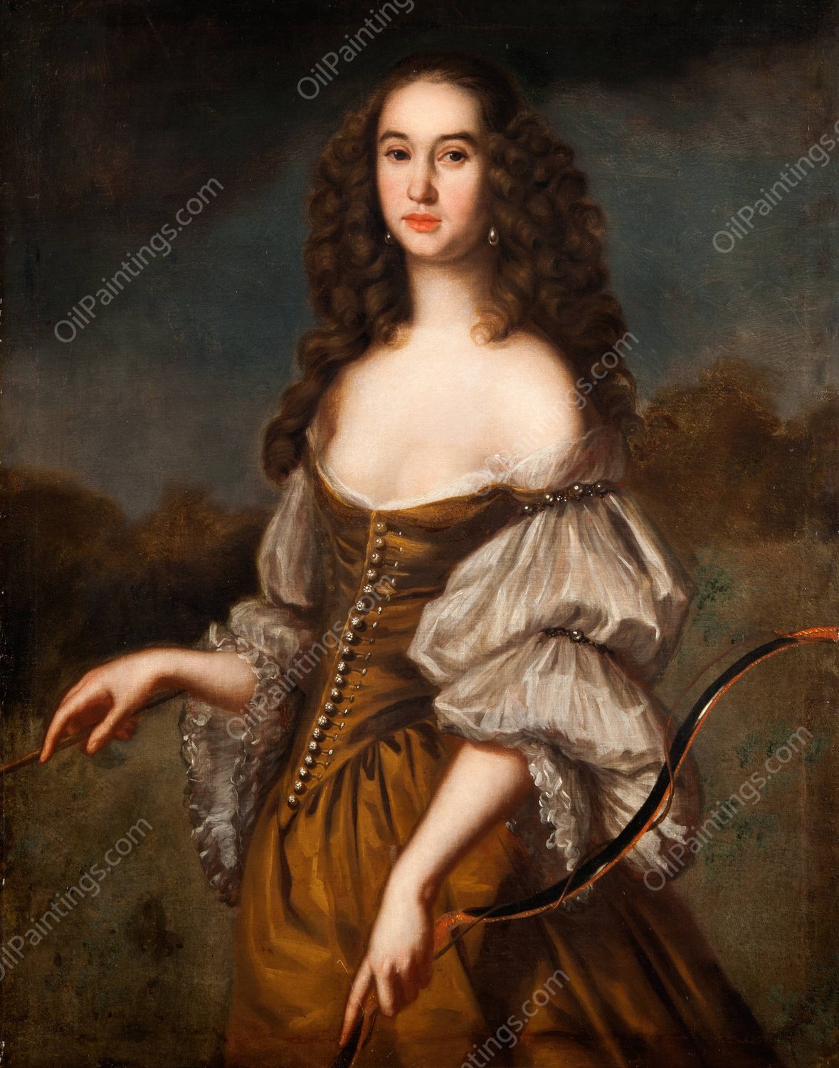 Unknown Lady Portrayed as Diana  by David Klocker Ehrenstrahl - Hand-Painted Oil Painting Reproduction