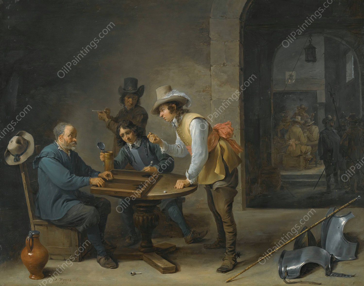 A Guardroom Scene With Tric-Trac Players In The Foreground  by David Teniers The Younger - Hand-Painted Oil Painting Reproduction