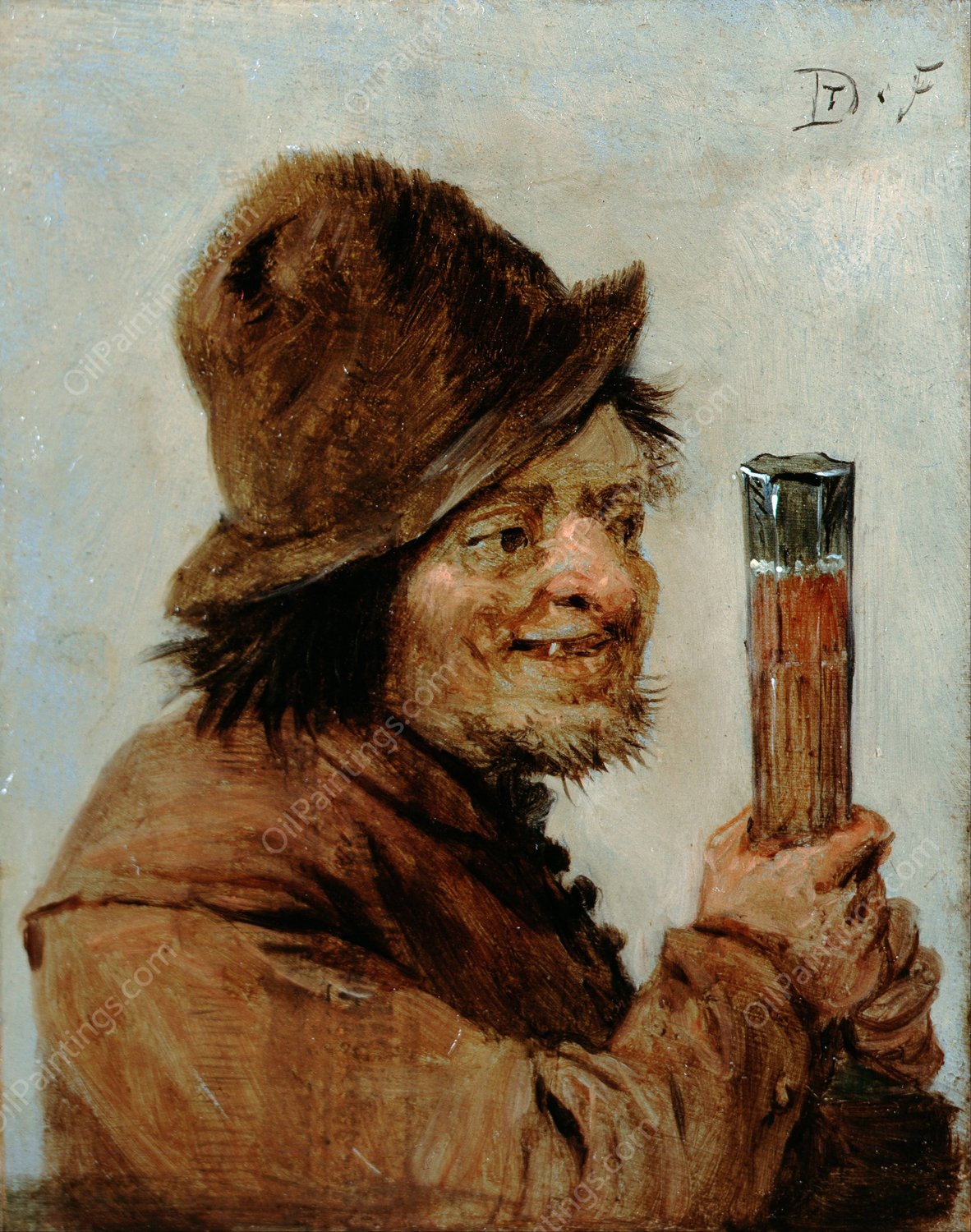 A Peasant Holding a Glass by David Teniers The Younger - Hand-Painted Oil Painting Reproduction