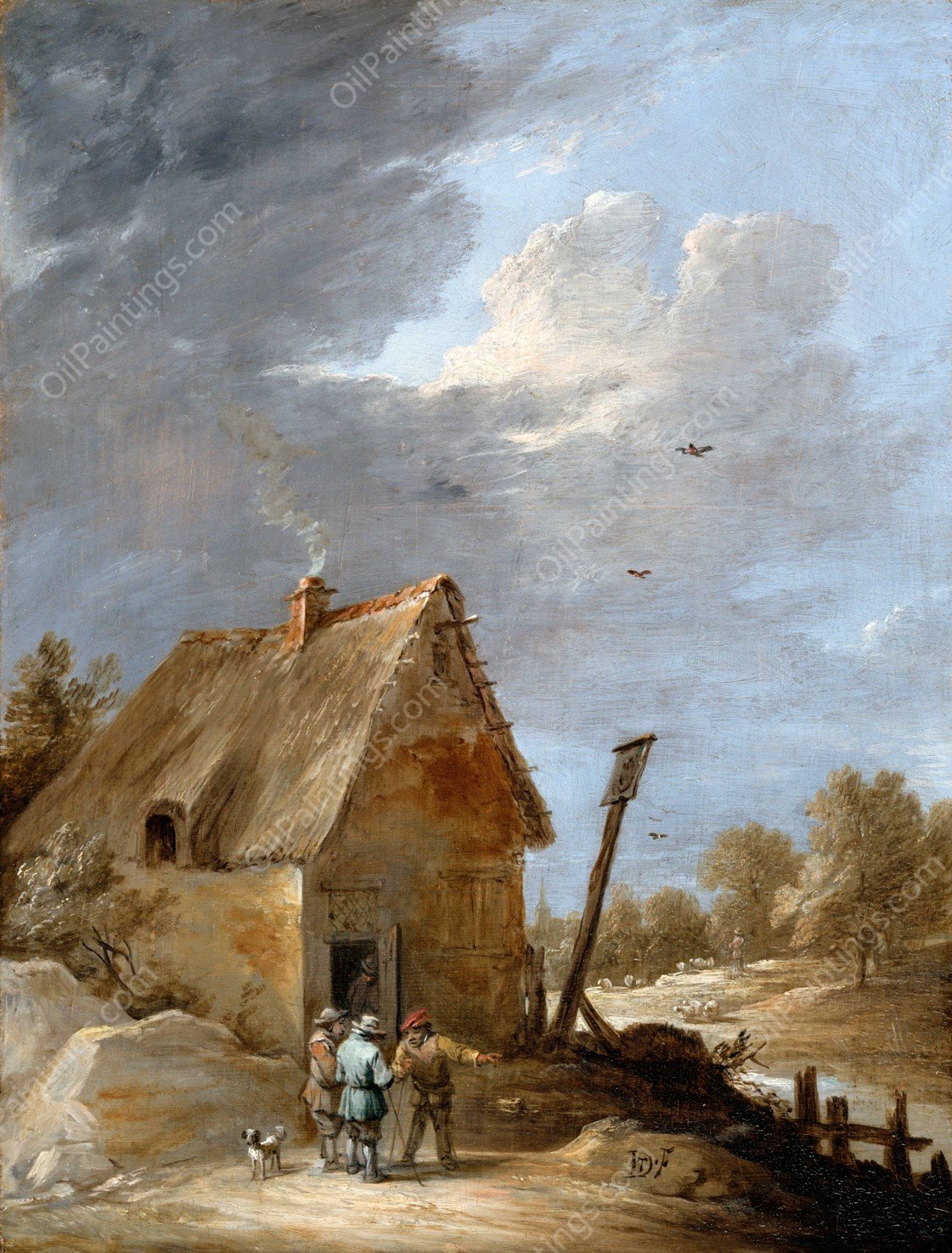 A Road near a Cottage by David Teniers The Younger - Hand-Painted Oil Painting Reproduction