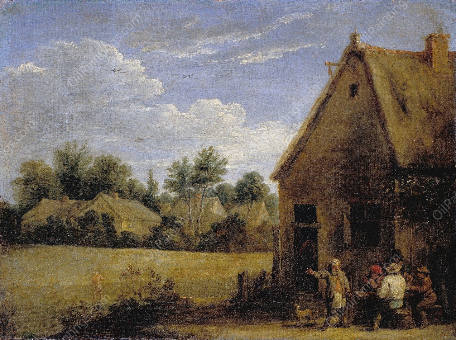 Cottage with Peasants playing Cards by David Teniers The Younger - Hand-Painted Oil Painting Reproduction