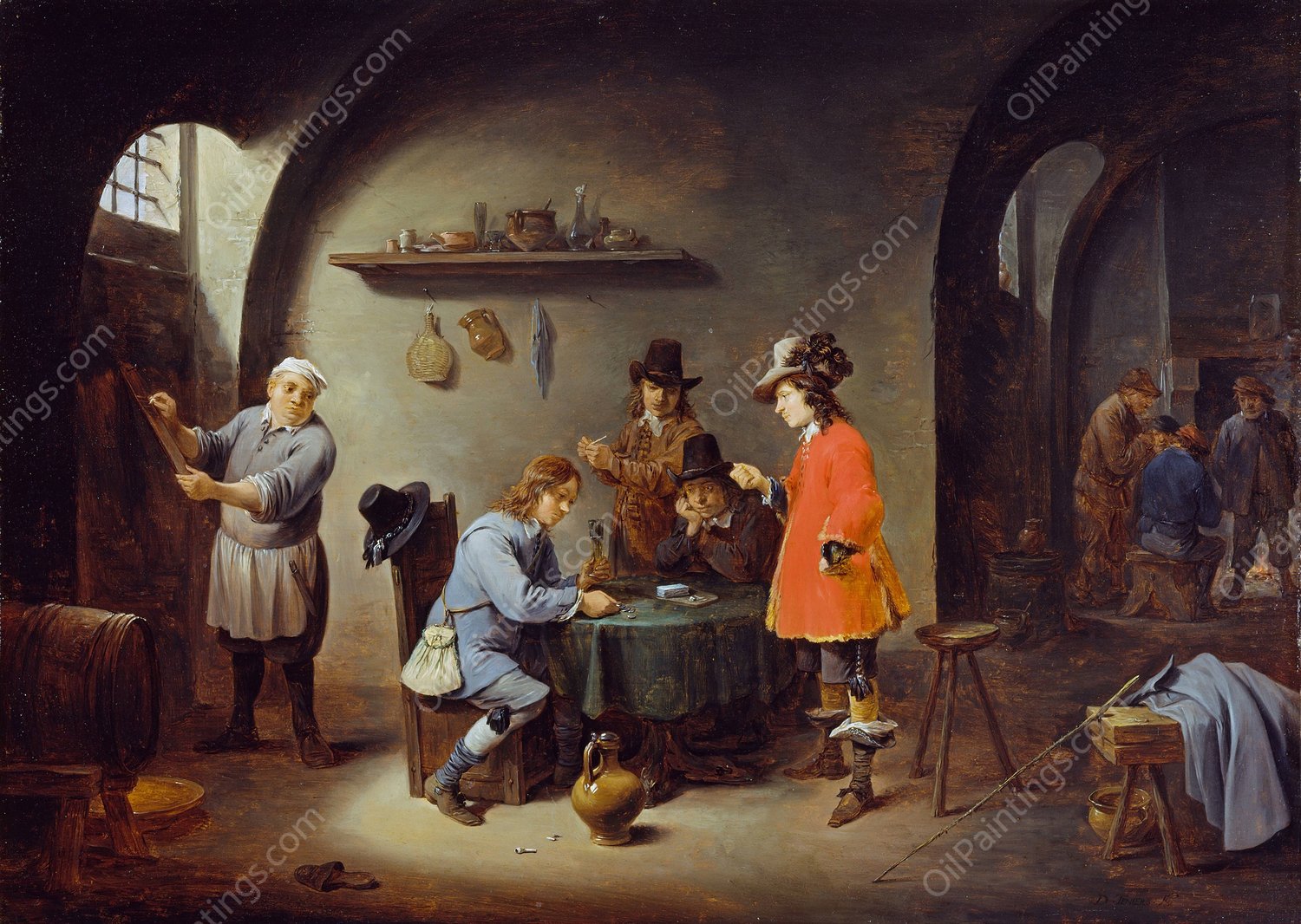 Gambling Scene at an Inn  by David Teniers The Younger - Hand-Painted Oil Painting Reproduction