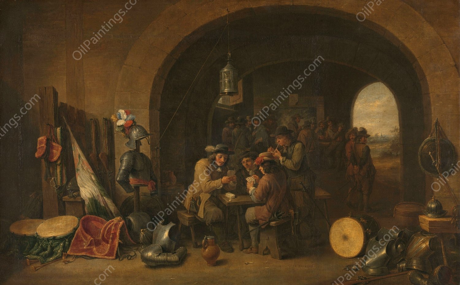 Guardroom  by David Teniers The Younger - Hand-Painted Oil Painting Reproduction