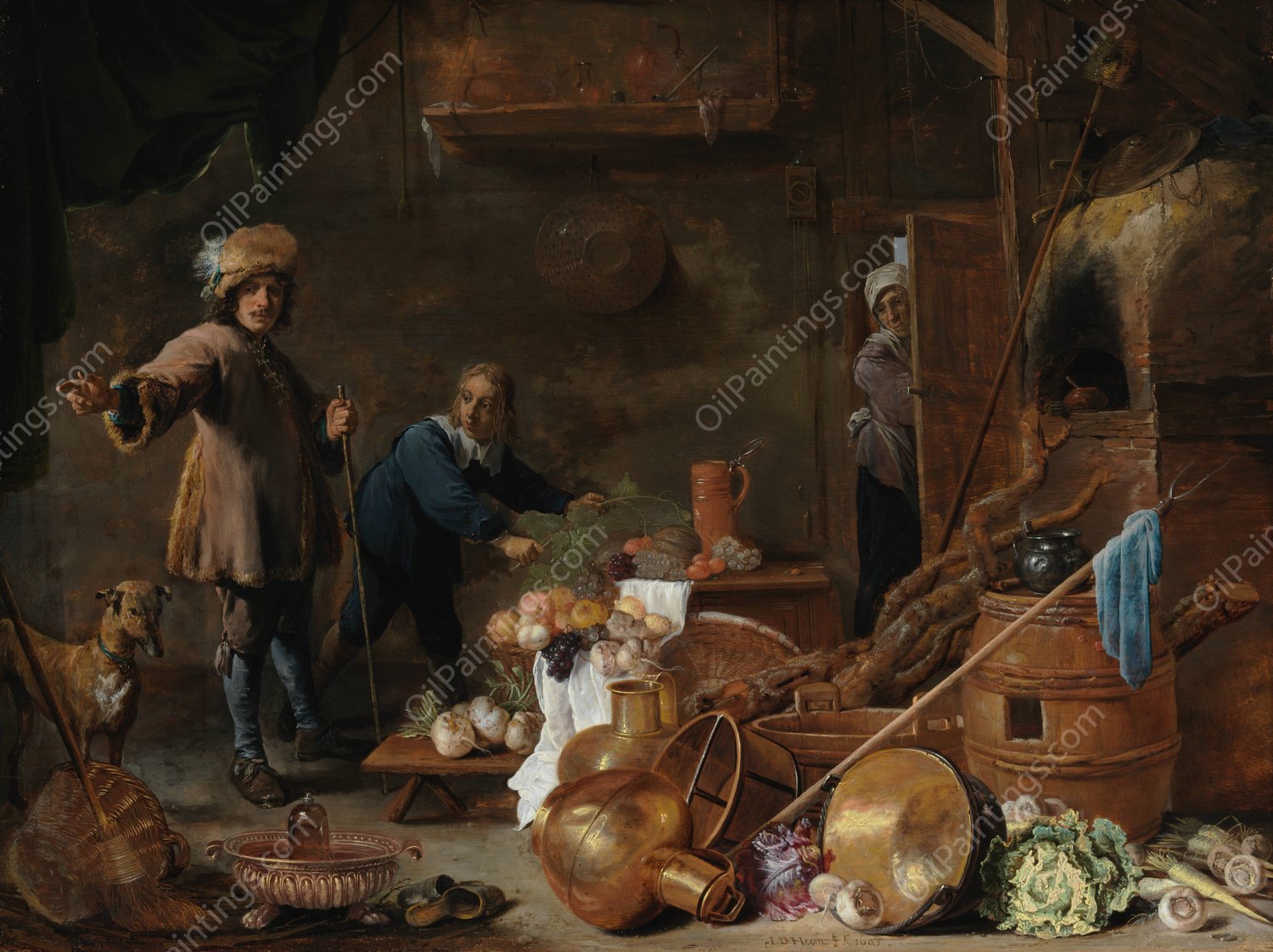 Kitchen Interior  by David Teniers The Younger - Hand-Painted Oil Painting Reproduction