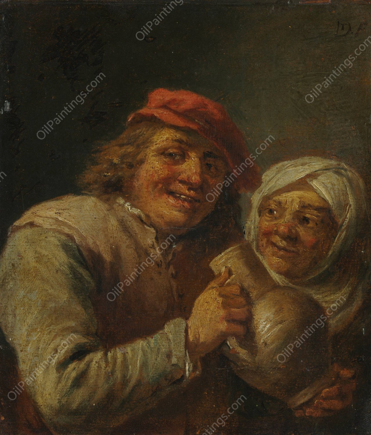 Old Man and Woman  by David Teniers The Younger - Hand-Painted Oil Painting Reproduction