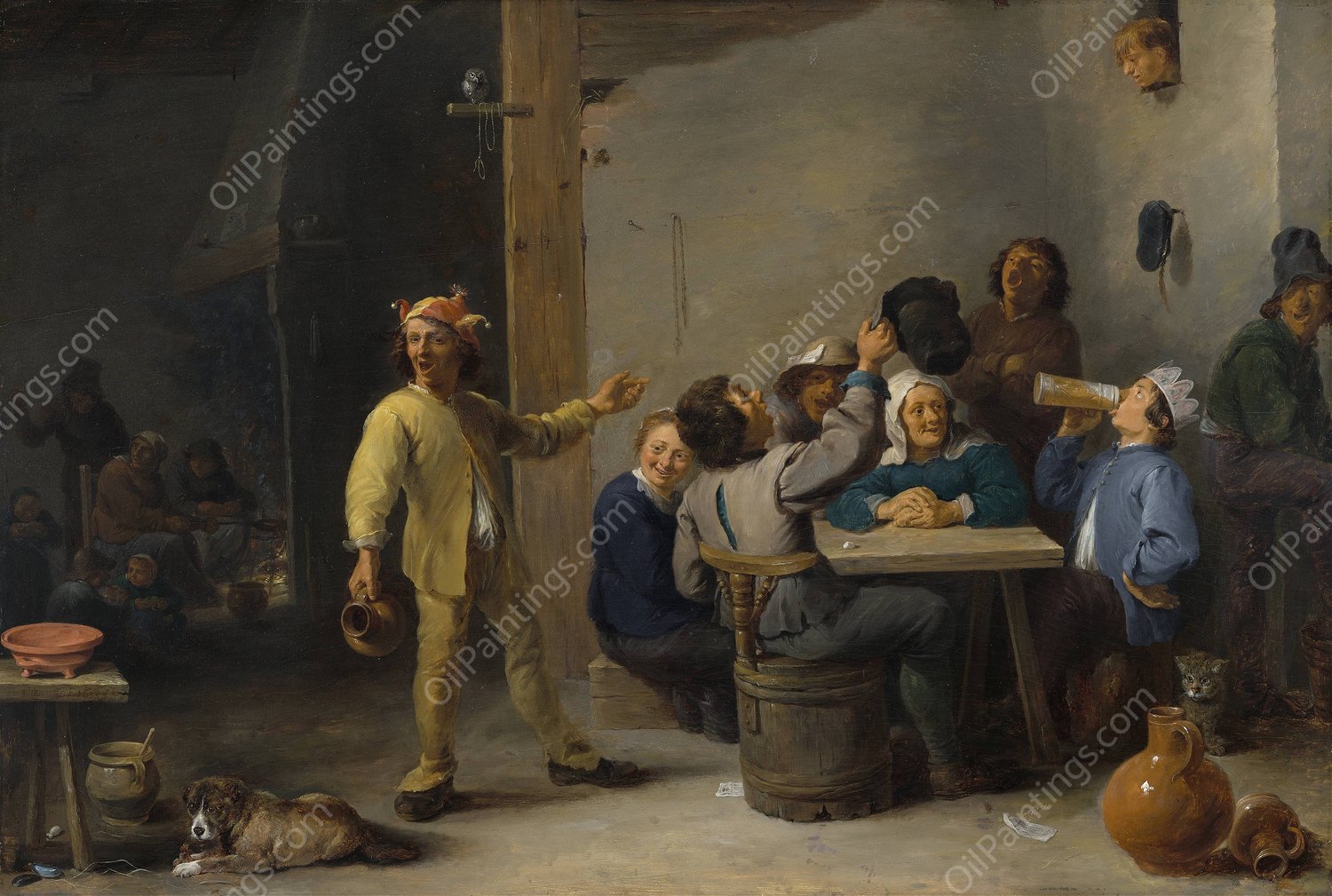 Peasants Celebrating Twelfth Night  by David Teniers The Younger - Hand-Painted Oil Painting Reproduction
