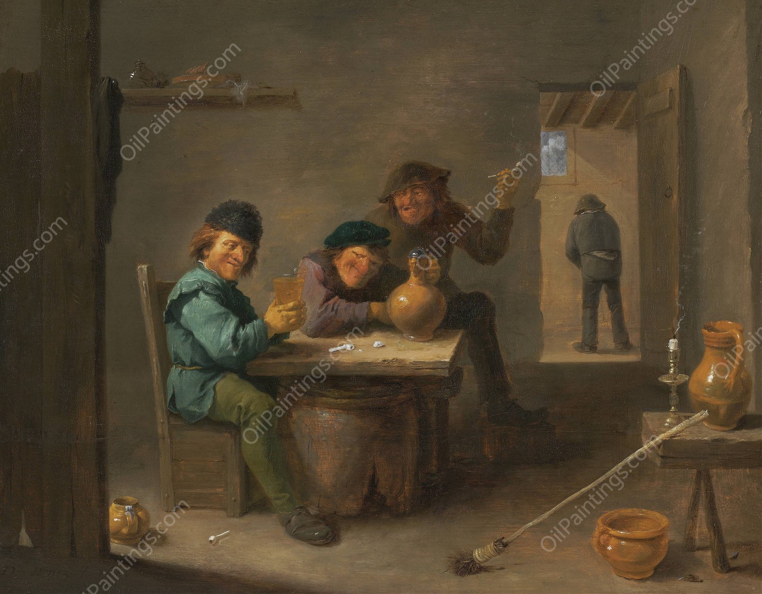 Peasants in a Tavern  by David Teniers The Younger - Hand-Painted Oil Painting Reproduction