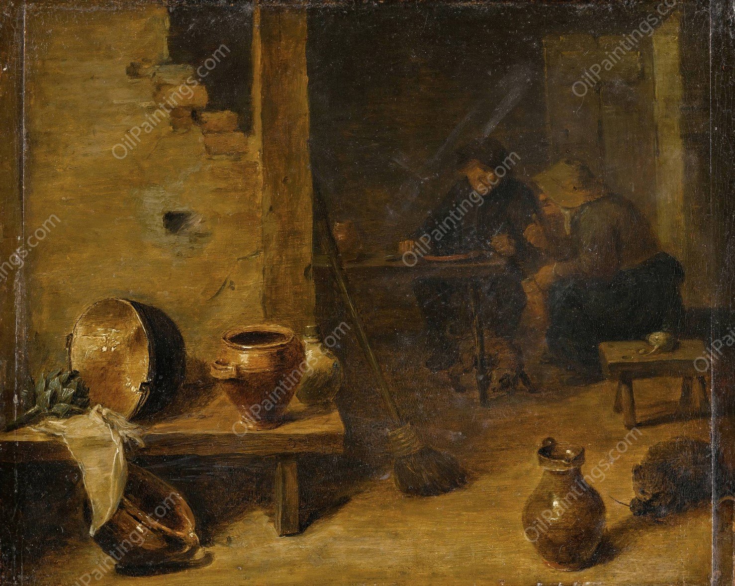 Tavern interior with peasants eating in the background by David Teniers The Younger - Hand-Painted Oil Painting Reproduction
