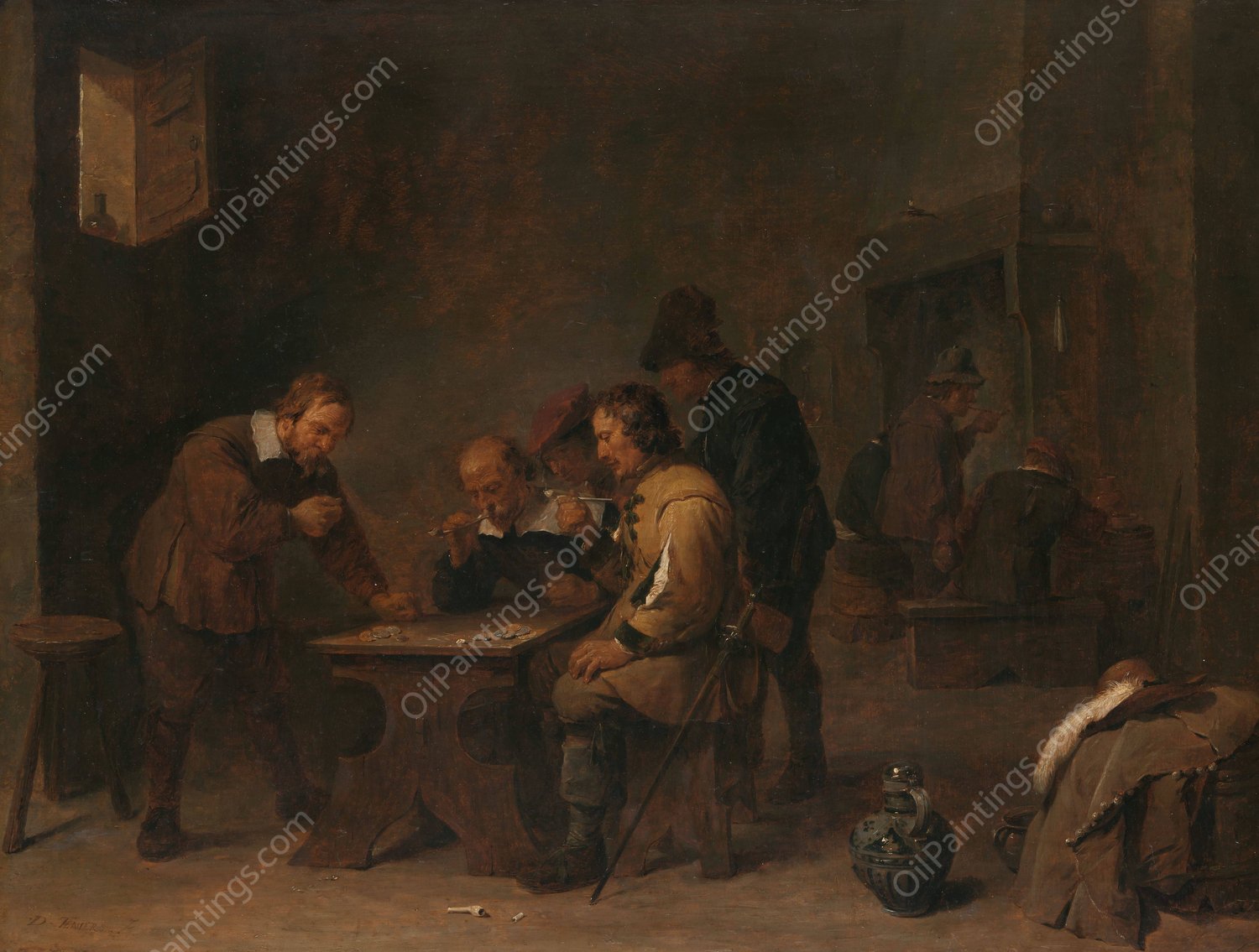 The Gamblers  by David Teniers The Younger - Hand-Painted Oil Painting Reproduction