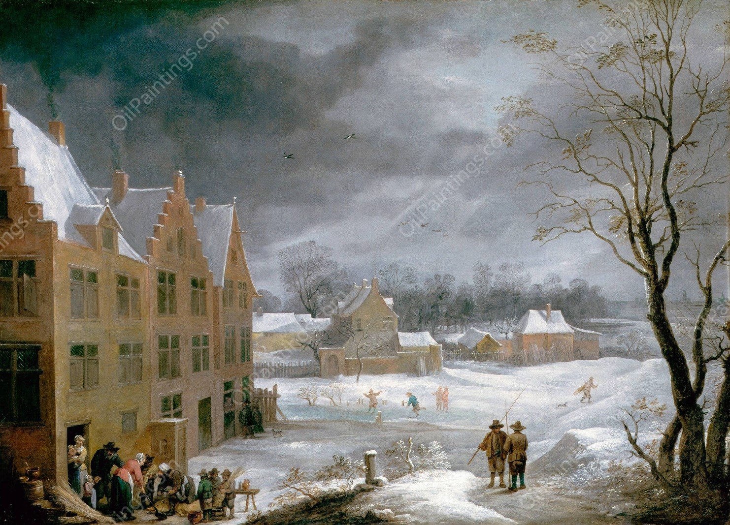 Winter Scene with a Man Killing a Pig by David Teniers The Younger - Hand-Painted Oil Painting Reproduction