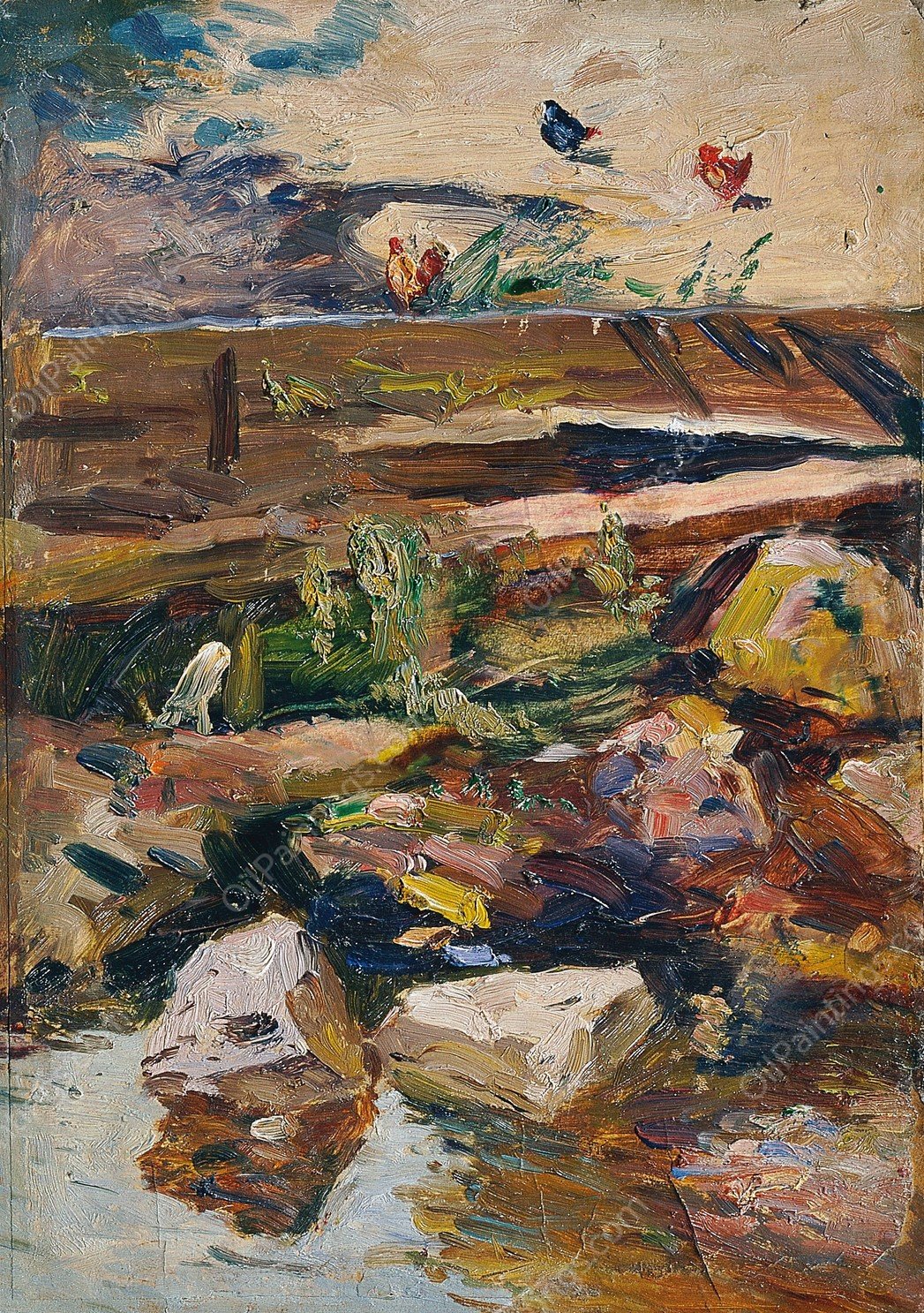 Bachufer mit Huhnern by Demeter Koko - Hand-Painted Oil Painting Reproduction