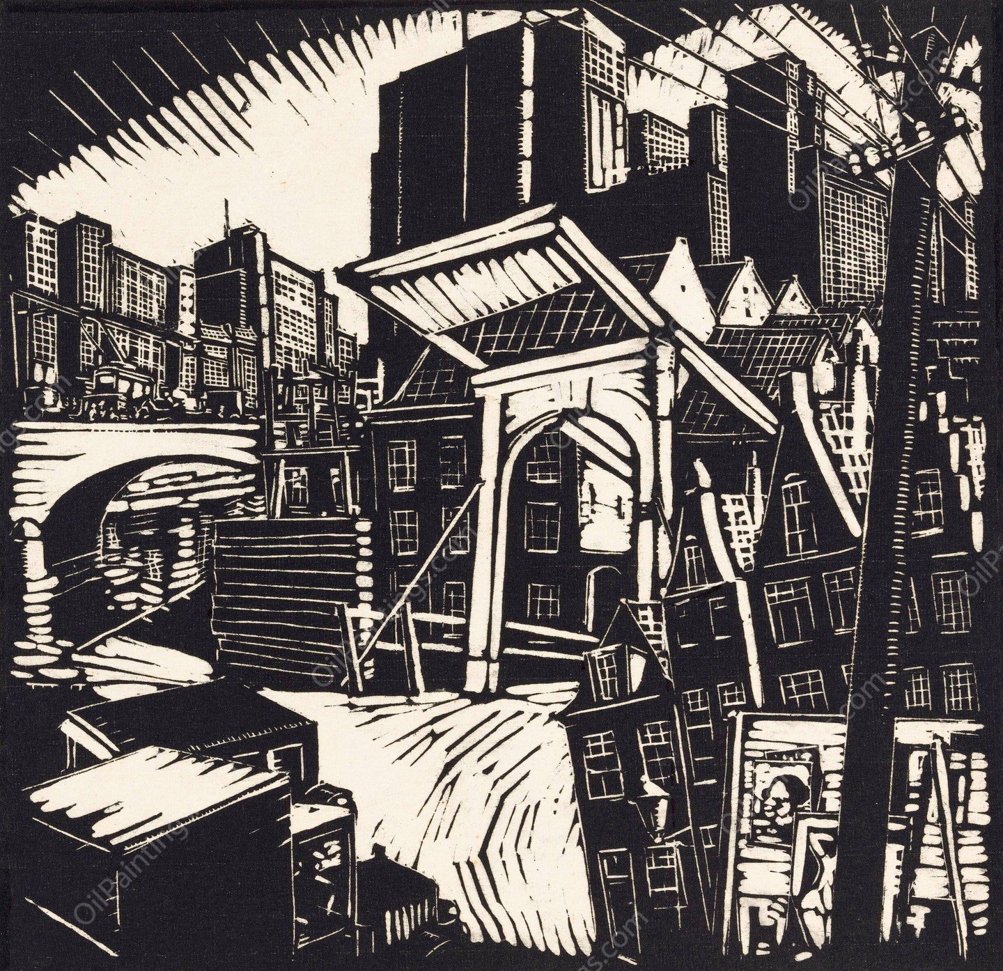 De oude en de nieuwe stad  by Dick Ket - Hand-Painted Oil Painting Reproduction