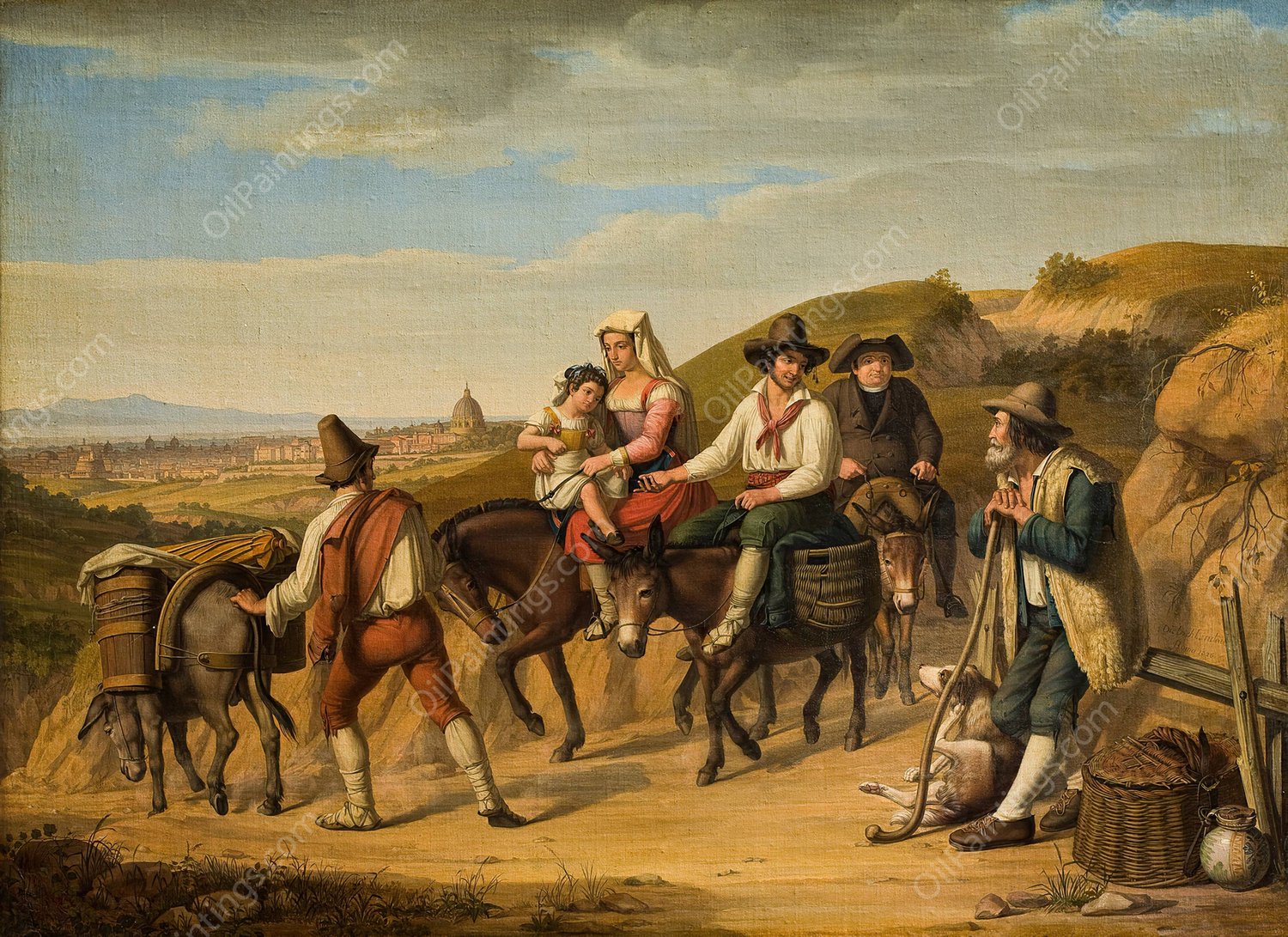Peasants At Monte Mario On Their Way To Rome  by Dietrich Wilhelm Lindau - Hand-Painted Oil Painting Reproduction
