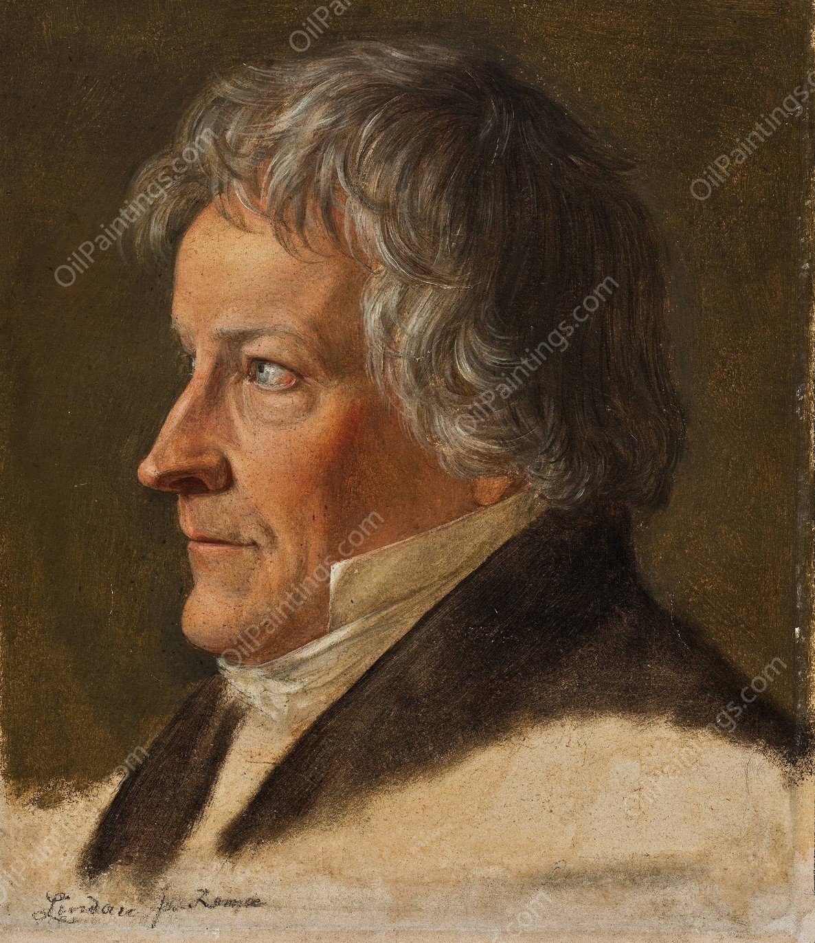 Portrait Of Thorvaldsen  by Dietrich Wilhelm Lindau - Hand-Painted Oil Painting Reproduction