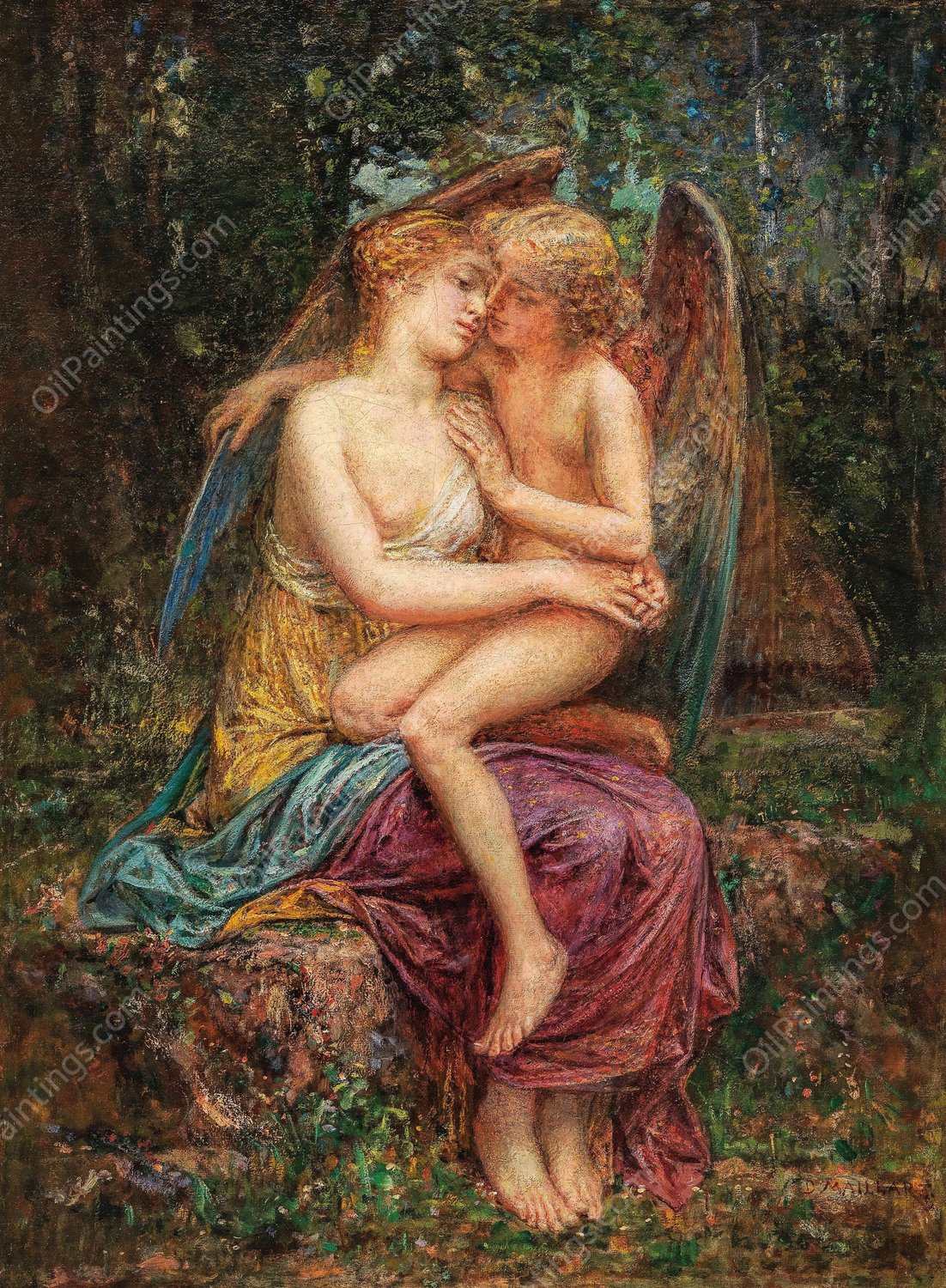 Eros and Psyche by Diogene Maillart - Hand-Painted Oil Painting Reproduction