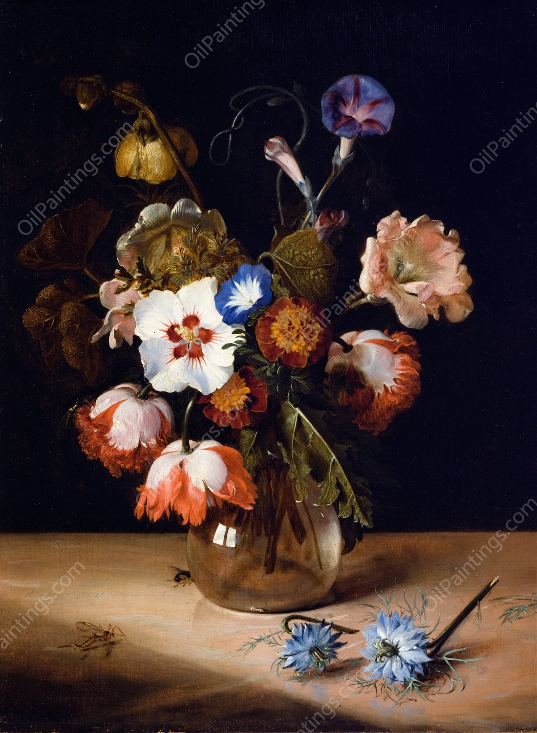Flowers in a Glass Vase  by Dirck De Bray - Hand-Painted Oil Painting Reproduction