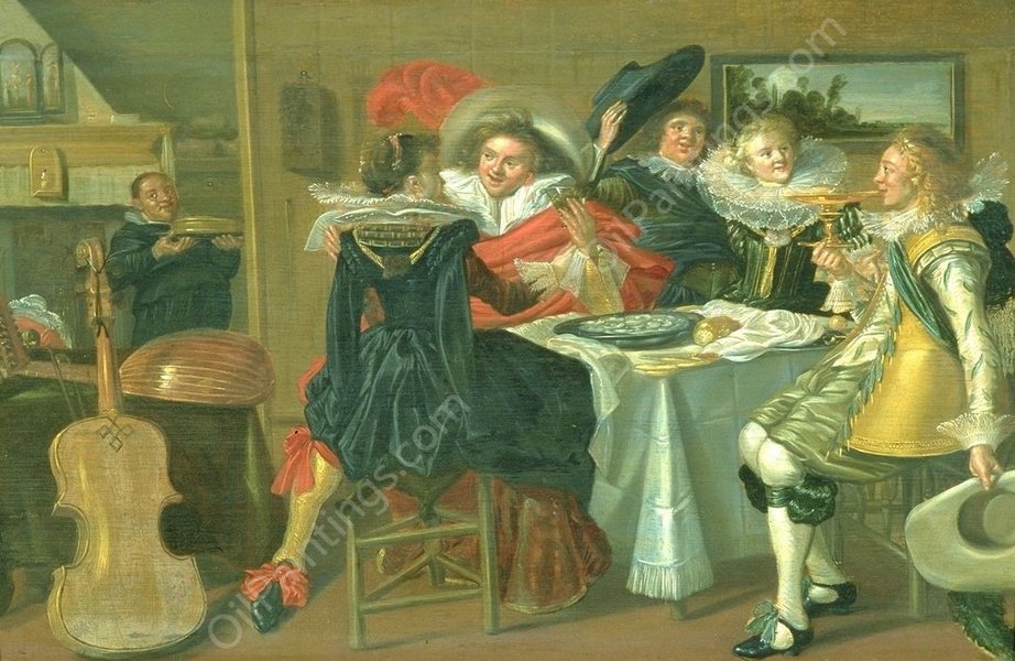 Interieur mit frahlicher Tischgesellschaft by Dirck Hals - Hand-Painted Oil Painting Reproduction