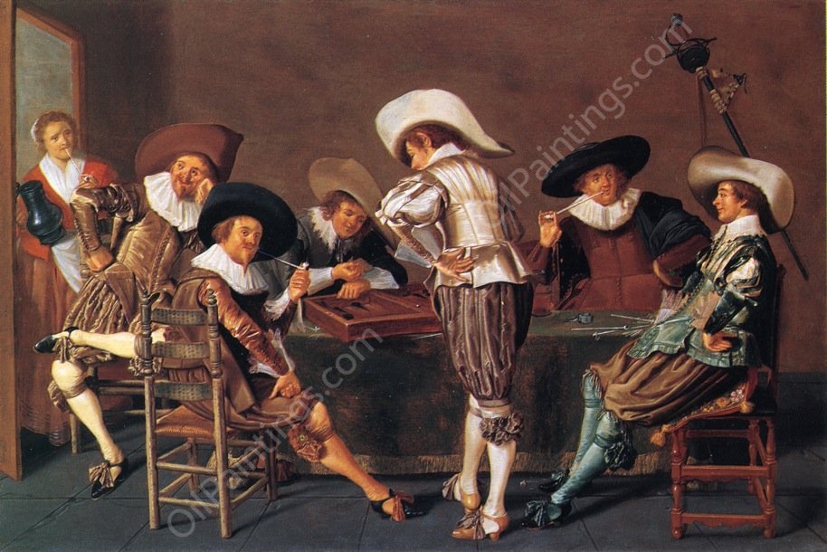 The Game of Backgammon by Dirck Hals - Hand-Painted Oil Painting Reproduction