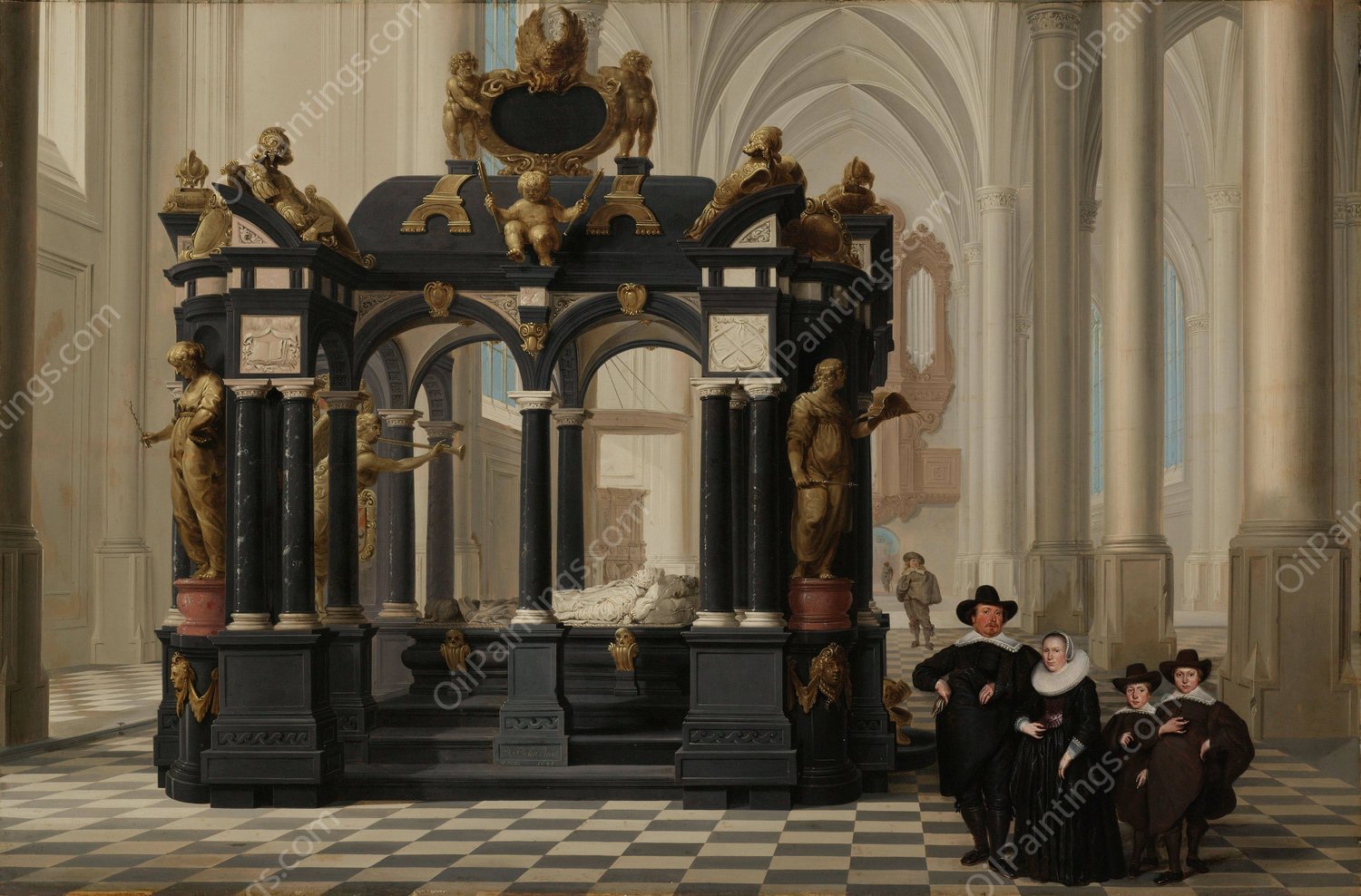 A Family beside the Tomb of Prince William i in the Nieuwe Kerk, Delft  by Dirck Van Delen - Hand-Painted Oil Painting Reproduction