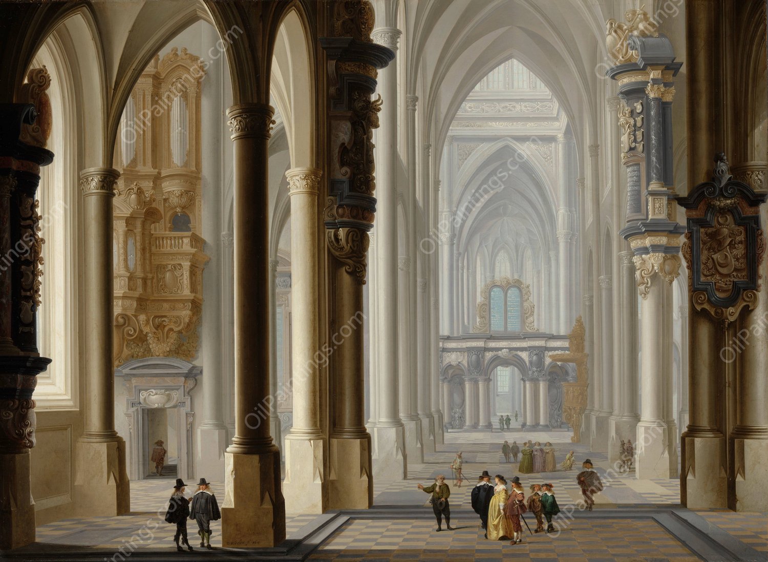 Interior of a Gothic Church  by Dirck Van Delen - Hand-Painted Oil Painting Reproduction