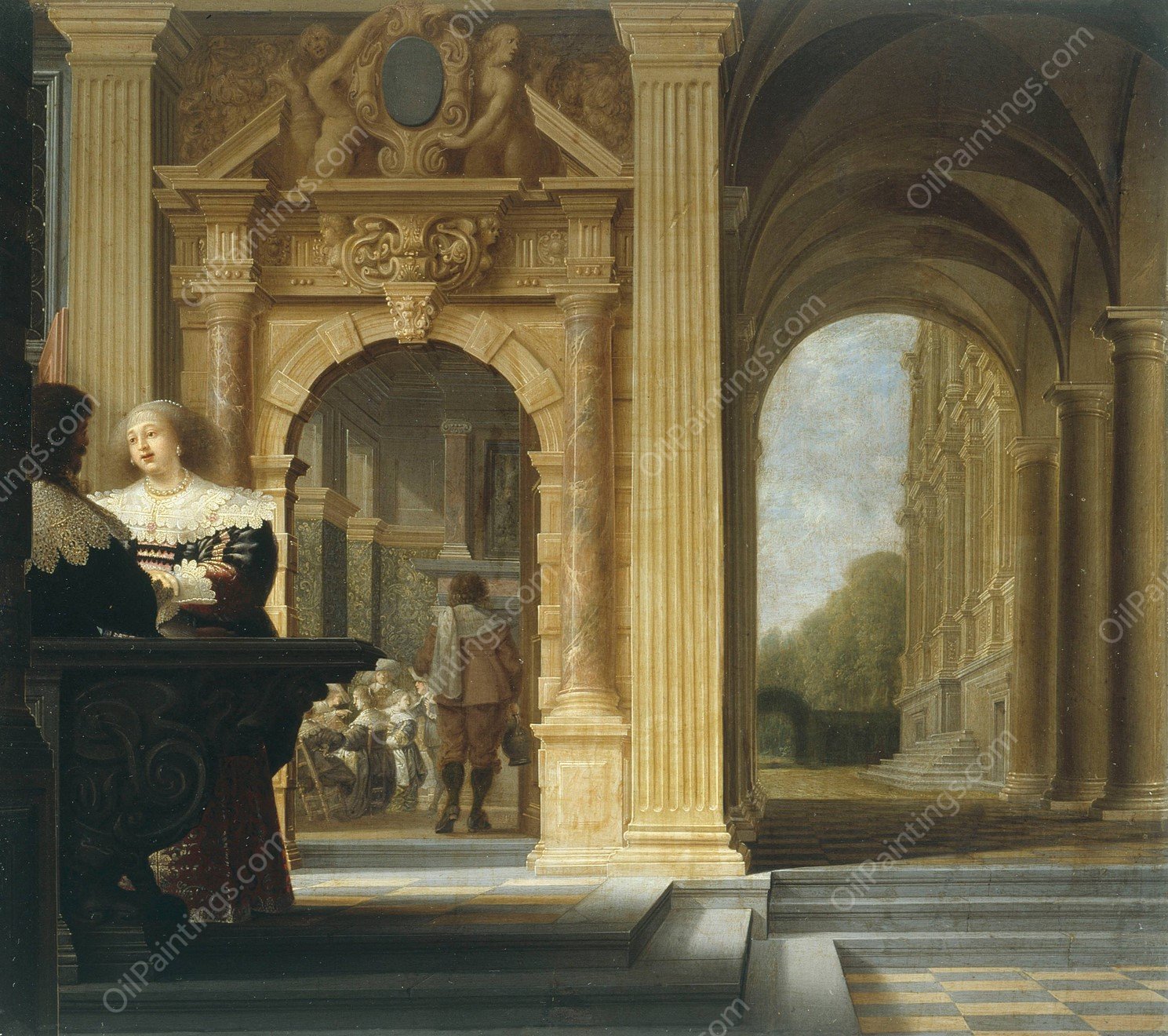 Scene galante dans un palais  by Dirck Van Delen - Hand-Painted Oil Painting Reproduction