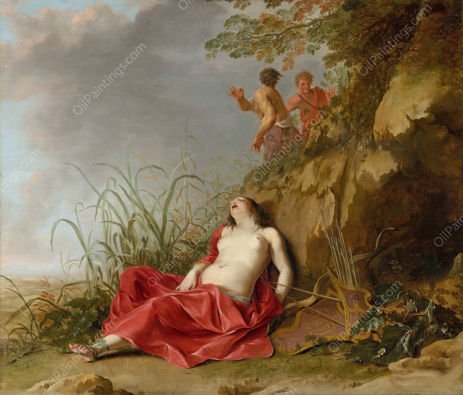 A Hunting Nymph, Asleep  by Dirck Van Der Lisse - Hand-Painted Oil Painting Reproduction