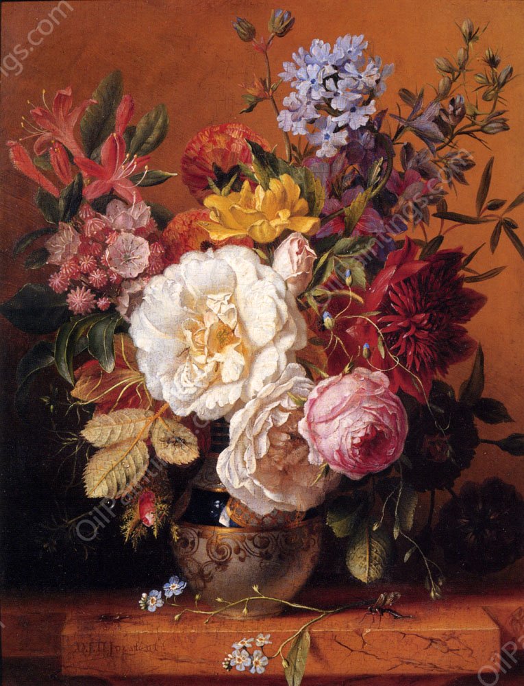A Still Life With Roses, Forget-Me-Nots, Columbines And Cornflowers by Dirk Jan Hendrik Joosten - Hand-Painted Oil Painting Reproduction