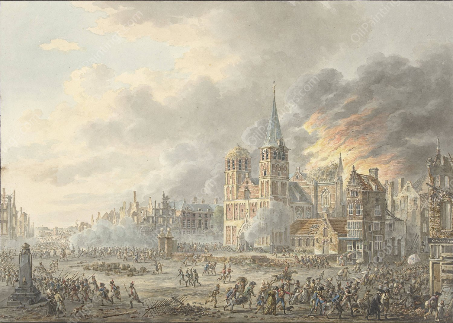 De inneming van een stad door Franse troepen  by Dirk Langendijk - Hand-Painted Oil Painting Reproduction
