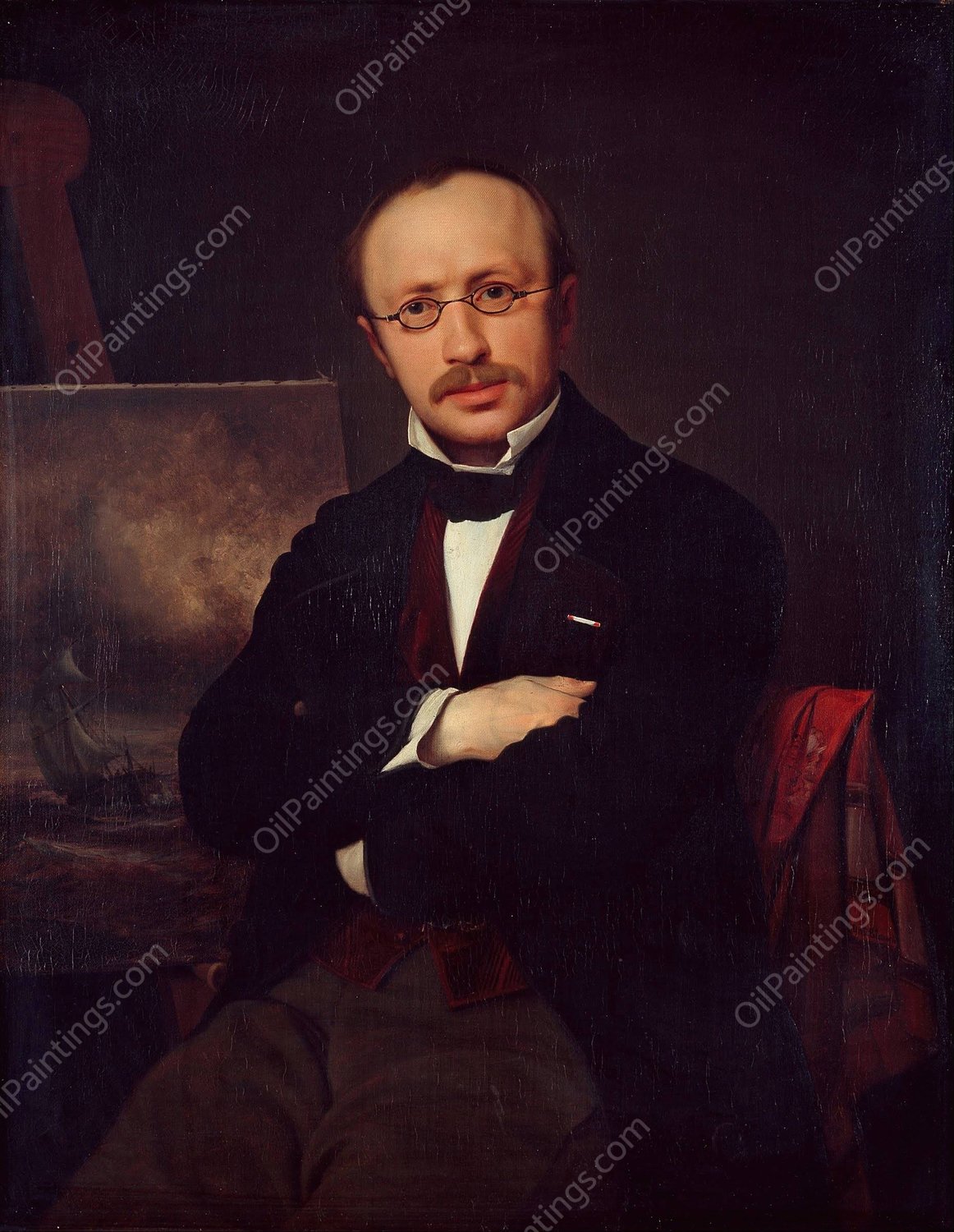 Portrait of the painter Anton Melbye  by Ditlev Blunck - Hand-Painted Oil Painting Reproduction