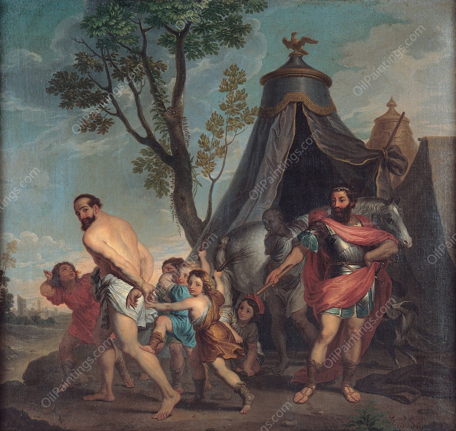 Camillus and the Schoolmaster of Falerii  by Domenico Corvi - Hand-Painted Oil Painting Reproduction