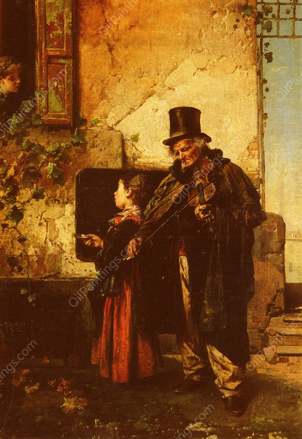 The Old Musician by Domenico Induno - Hand-Painted Oil Painting Reproduction
