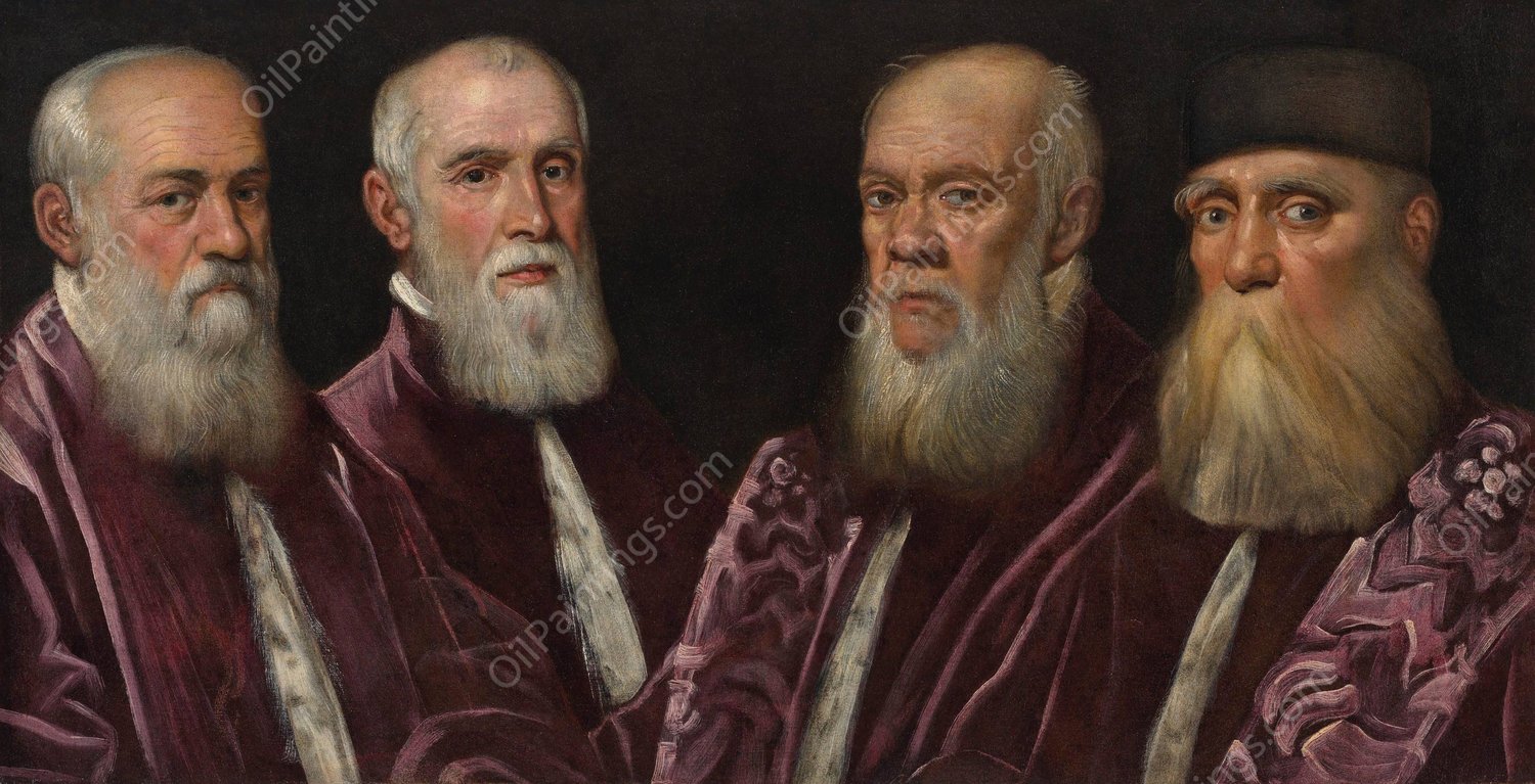 A group portrait of four Venetian senators by Domenico Tintoretto - Hand-Painted Oil Painting Reproduction