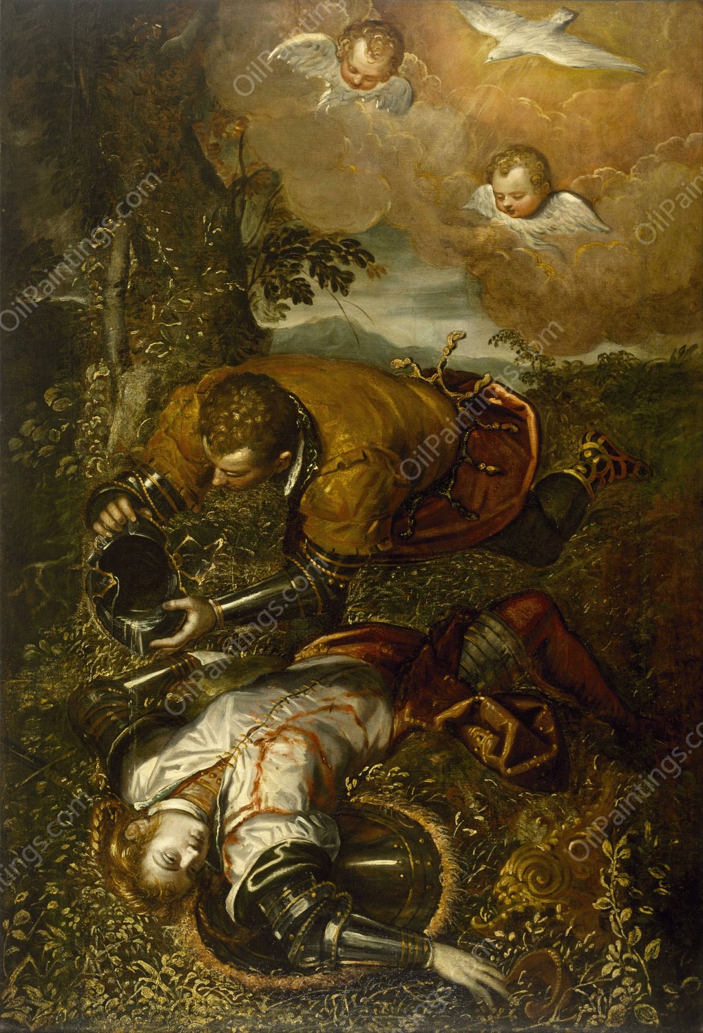 Tancred Baptizing Clorinda  by Domenico Tintoretto - Hand-Painted Oil Painting Reproduction