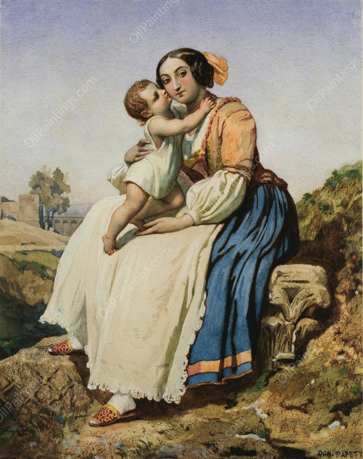 An Italian Peasant Woman and Child  by Dominique Louis Papety - Hand-Painted Oil Painting Reproduction