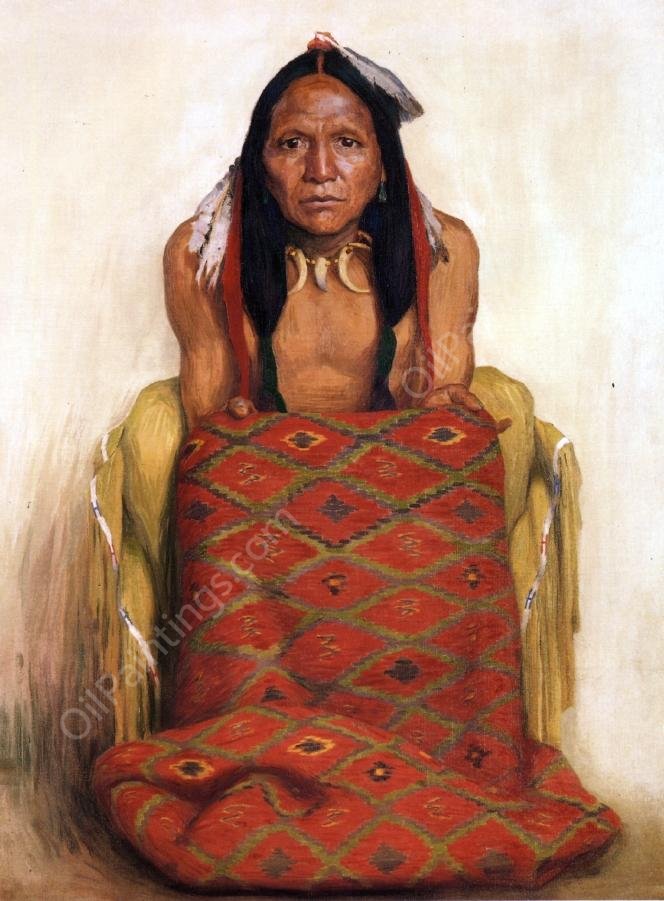 New Rug by E. Irving Couse - Hand-Painted Oil Painting Reproduction