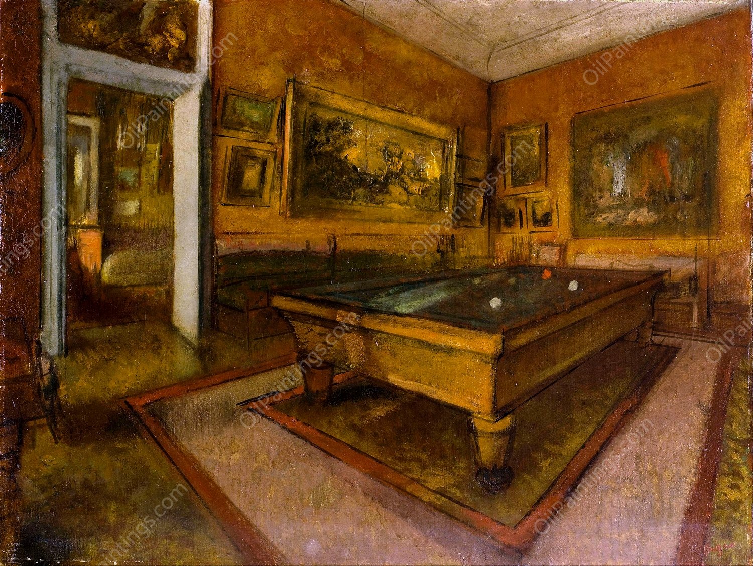 Billiard Room at Menil-Hubert  by Edgar Degas - Hand-Painted Oil Painting Reproduction