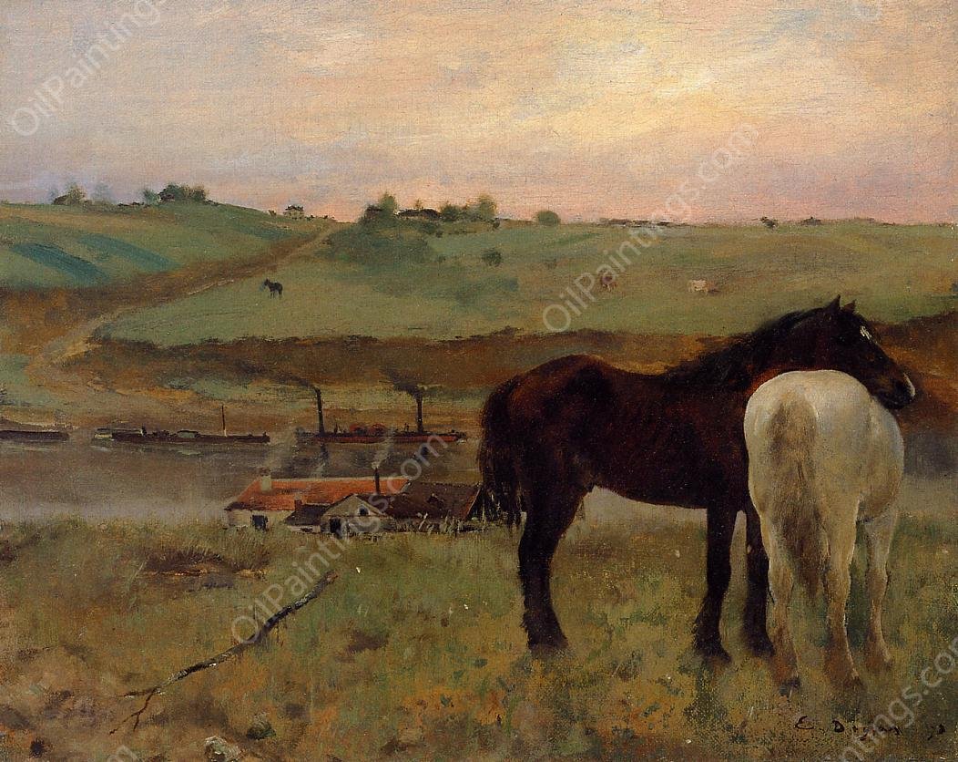 Horses in a Meadow by Edgar Degas - Hand-Painted Oil Painting Reproduction