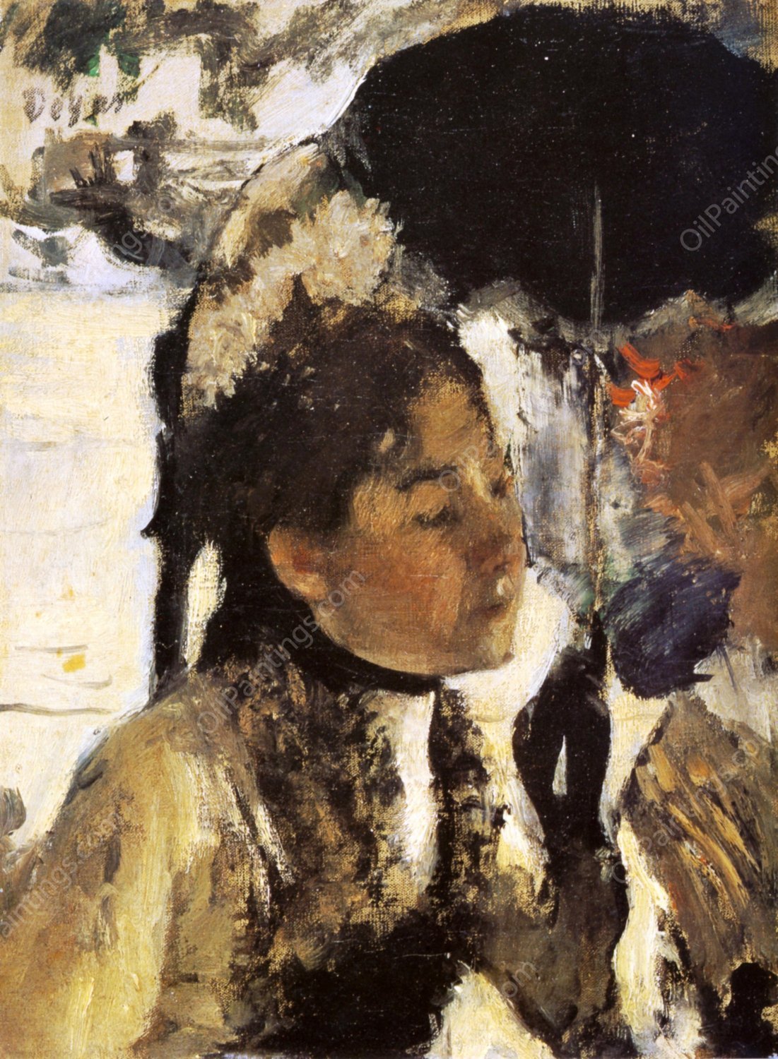 In the Tuileries, Woman with a Parasol by Edgar Degas - Hand-Painted Oil Painting Reproduction
