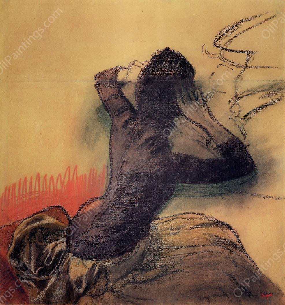 Seated Woman Adjusting Her Hair by Edgar Degas - Hand-Painted Oil Painting Reproduction