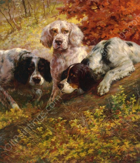 Three Setters on the Scent by Edmund Henry Osthaus - Hand-Painted Oil Painting Reproduction