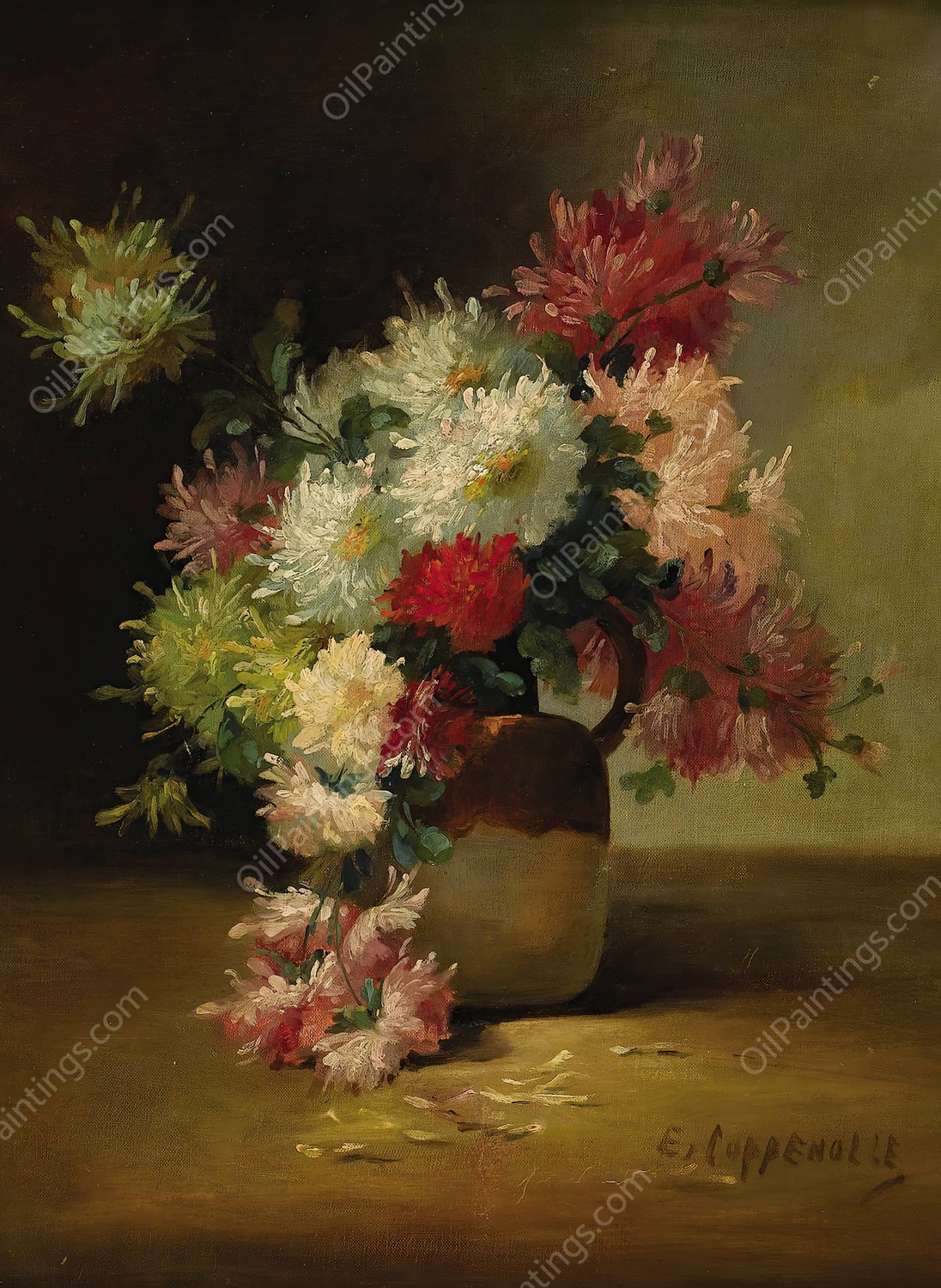 Le bouquet de Dahlias by Edmond Van Coppenolle - Hand-Painted Oil Painting Reproduction