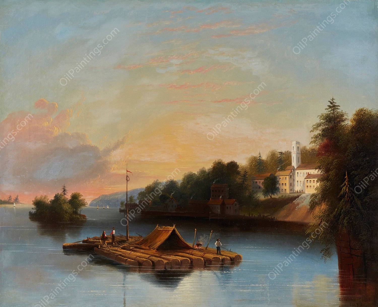 Rafting on the Saint Lawrence  by Edmund C. Coates - Hand-Painted Oil Painting Reproduction