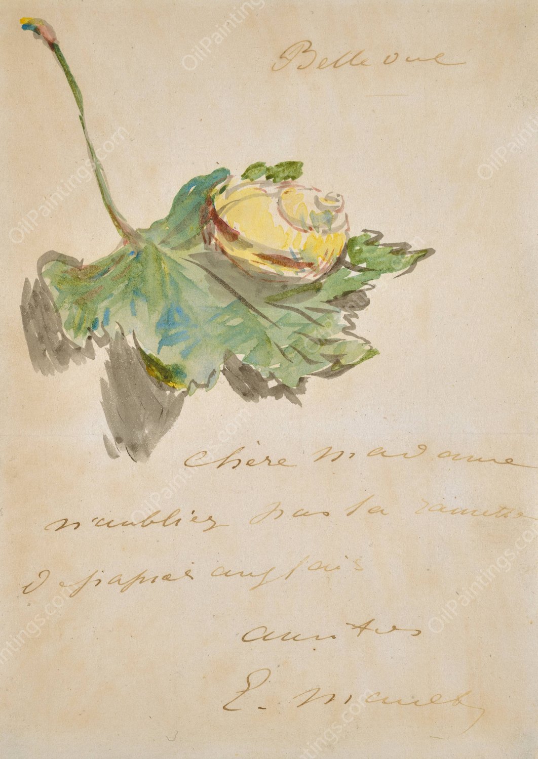 Letter Decorated with a Snail on a Leaf  by Edouard Manet - Hand-Painted Oil Painting Reproduction